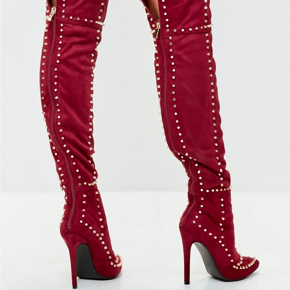 🎉 HP! 4X 🎉 Gorgeous Studded Vegan Suede Thigh High Boots 🔥 - Picture 2 of 5